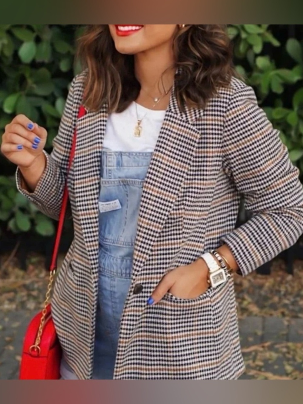 NWT Old Navy Oversized Houndstooth Plaid Single Button Blazer Jacket XXL Tall - Picture 3 of 13